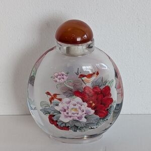 Reverse Painted Glass Snuff Bottle Birds Flowers Peonies Inner Painting